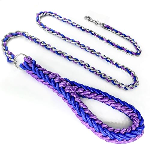 Hundeleinen-Seilkette, Nylonseil, Metallkette für Haustierleinen, 1,8 m, robust, kaufest, Training, Spazierengehen für mittelgroße und große Hunde (groß, Blau und Violett) von HONGSAGE