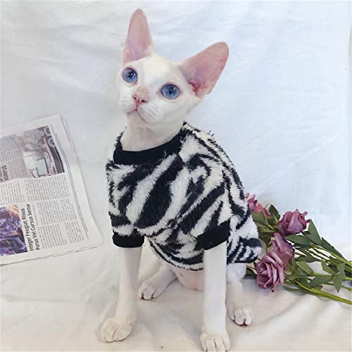 HONGSUO Sphinx Katzenkleidung haarlose Katze Devon Herbst und Winter warme Weste, Zebradruck Pullover, Pullover mit Ärmeln, L von HONGSUO