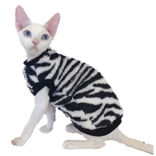 HONGSUO Sphinx Katzenkleidung haarlose Katze Devon Herbst und Winter warme Weste Zebradruck Pullover, Weste, XS von HONGSUO