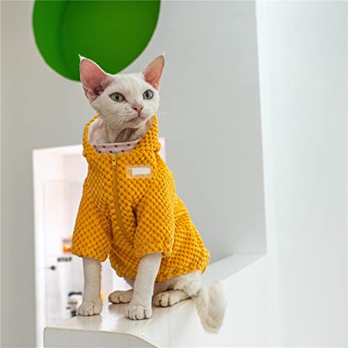 HONGSUO Sphinx Katzenkleidung haarlose Katze Devon doppellagige warme Jacke, Bequeme Kapuzenjacke, gelb, XL+ von HONGSUO