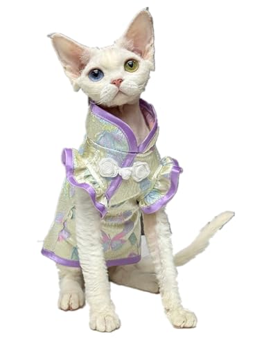 HONGSUO Sphynx Katze Kleider Devon/haarlose Katze Frühling Cheongsam Retro Schleife Kleine Kleider,cheongsam,M+ von HONGSUO