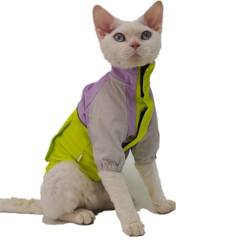 HONGSUO Sphynx-Katzenbekleidung, Wind- Und wasserdichte Jacke Für Haarlose Katzen Von Devon Mit Traktionsöffnung,Grün (mit Traktionsanschluss),S von HONGSUO