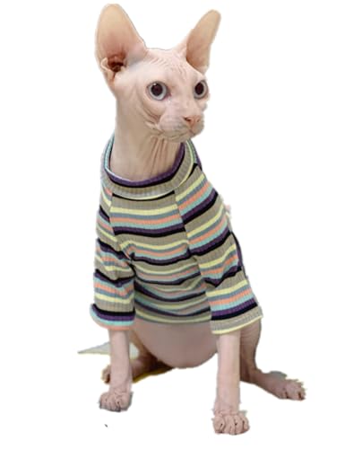 HONGSUO Sphynx-Katzenkleidung, Devon/Haarlose Katze, Gestreiftes Sweatshirt, Basishemd Aus Reiner Baumwolle, Klimaanlagenkleidung,Hemd,L von HONGSUO
