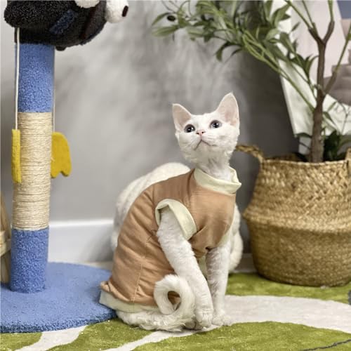 HONGSUO Sphynx-Katzenkleidung, Devon/haarlose Katze, Sommer-Baumwollweste, Dünn, Hypoallergen, Bequem Und Atmungsaktiv,Kaffeefarbe,XS von HONGSUO