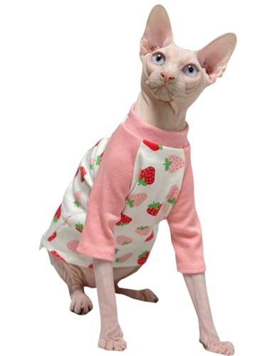 HONGSUO Sphynx-Katzenkleidung Devon/Haarlose Katze Blaues Katzen-Sweatshirt T-Shirt Aus Reiner Baumwolle Bequem,Rosa,S von HONGSUO