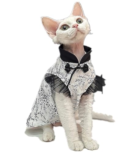 HONGSUO Sphynx-Katzenkleidung Devon/Haarlose Katze Florales Cheongsam-Prinzessinkleid Aus Baumwolle,Prinzessinenkleid,XL+ von HONGSUO
