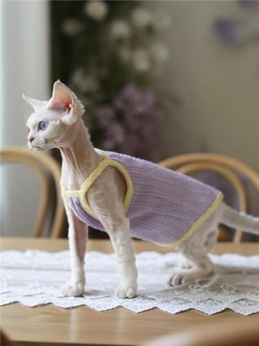 HONGSUO Sphynx-Katzenkleidung Devon/Haarlose Katze Frühling Und Sommer Leibchen Aus Reiner Baumwolle Süß Und Bequem,Lila Leibchen,XL+ von HONGSUO