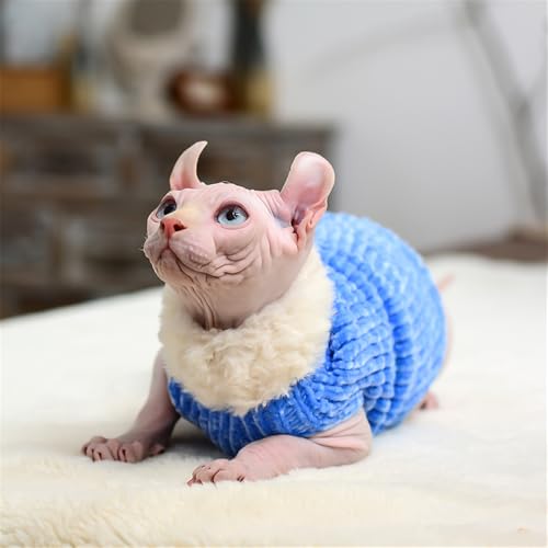 HONGSUO Sphynx Katzenkleidung Devon/Haarlose Katze Herbst Und Winter Handgemachter Pullover Bequem Und Warm 9 Farben,Blau,XS von HONGSUO