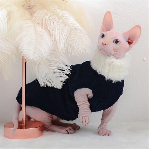 HONGSUO Sphynx Katzenkleidung Devon/Haarlose Katze Herbst Und Winter Handgemachter Pullover Bequem Und Warm 9 Farben,Navy Blau,M von HONGSUO