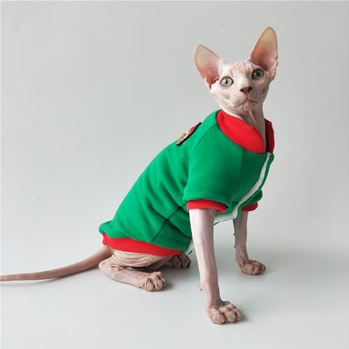 HONGSUO Sphynx-Katzenkleidung Devon/Haarlose Katze Herbst Und Winter Verdickter Mantel Plus Samtwarmer Baumwollmantel,Grün,M von HONGSUO