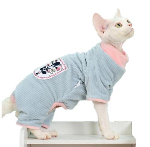 HONGSUO Sphynx-Katzenkleidung Devon/Haarlose Katze Herbst Und Winter Warmes Doppelseitiges Fleece-Sweatshirt 4-Legger,Blau,L von HONGSUO