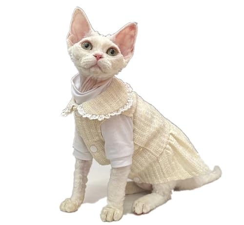 HONGSUO Sphynx-Katzenkleidung Devon/Haarlose Katze Prinzessin Weste Kleid Kleine Duftende Weste Bequem Und Süß,Weste + Hemd,XL+ von HONGSUO