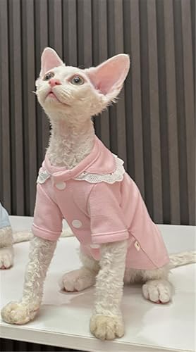 HONGSUO Sphynx-Katzenkleidung Devon/Haarlose Katze Puppenkragen T-Shirt Paarkleidung Bequem Und Atmungsaktiv,Rosa,S+ von HONGSUO