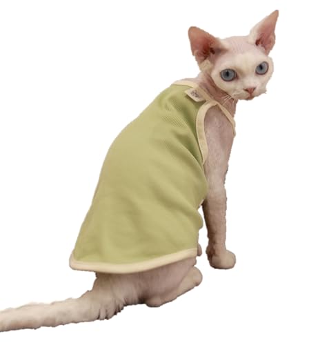 HONGSUO Sphynx-Katzenkleidung Devon/Haarlose Katze Reine Baumwolle Elastische Weste Hosenträger Heimkleidung Katzenkleidung Bequem Und Elastisch,Grün,S+ von HONGSUO