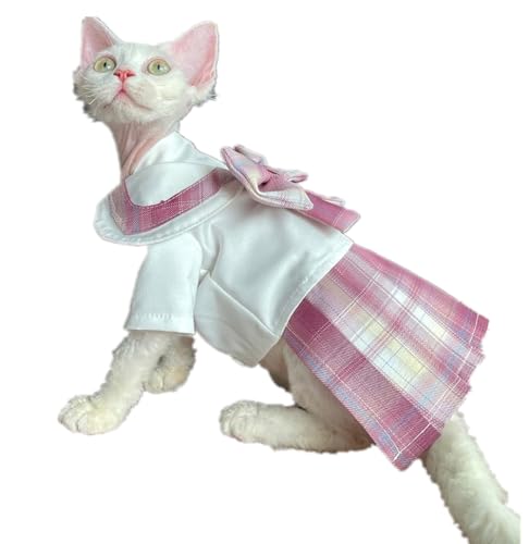 HONGSUO Sphynx-Katzenkleidung Devon/Haarlose Katze Reine Baumwolle Kleid Schleife Uniform,Rosa,L- von HONGSUO