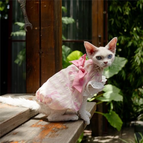 HONGSUO Sphynx-Katzenkleidung Devon/Haarlose Katze Rosa Prinzessinnenkleid Ärmelloses Kleid Aus Reiner Baumwolle,Rosa,XL+ von HONGSUO