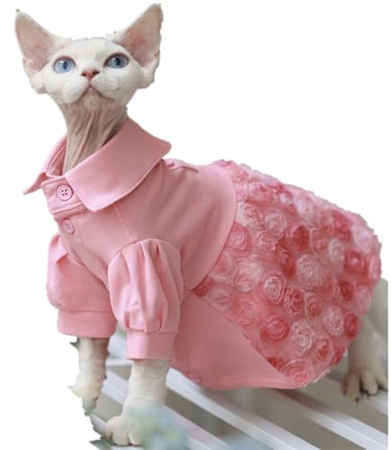 HONGSUO Sphynx-Katzenkleidung Devon/Haarlose Katze Sommer Dreidimensionales Blumenkleid Individuelles Prinzessinnenkleid,Rosa,L+ von HONGSUO