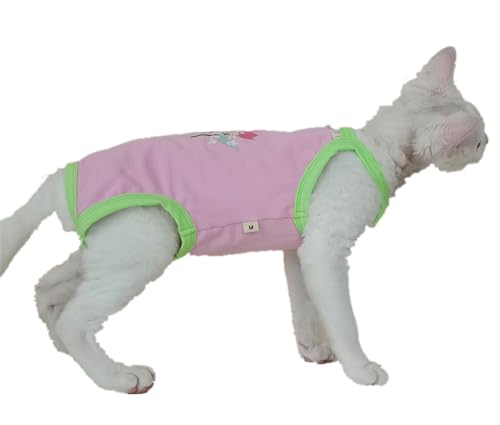 HONGSUO Sphynx-Katzenkleidung Devon/Haarlose Katze Sommer Dünne Klimatisierte Kleidung Bauchschutz 4-Fuß-Kleidung,Rosa,L von HONGSUO