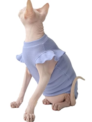 HONGSUO Sphynx-Katzenkleidung Devon/Haarlose Katze Sommer Dünne Klimatisierte Kleidung Waffel Fliegendes Ärmel-T-Shirt Grün,Lila,XS von HONGSUO