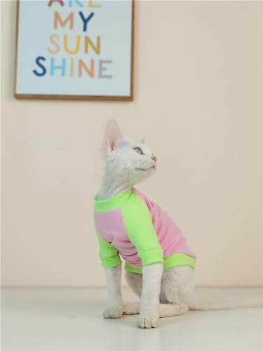 HONGSUO Sphynx-Katzenkleidung Devon/Haarlose Katze Sommer Dünne Weste Farblich Passendes Baumwoll-T-Shirt Bequem Und Atmungsaktiv,Farbe 4,XXL von HONGSUO