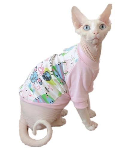 HONGSUO Sphynx-Katzenkleidung Devon/Haarlose Katze Sommer Dünnes T-Shirt Aus Reiner Baumwolle Saugfähig Rosa,rosa (kurz),XS von HONGSUO