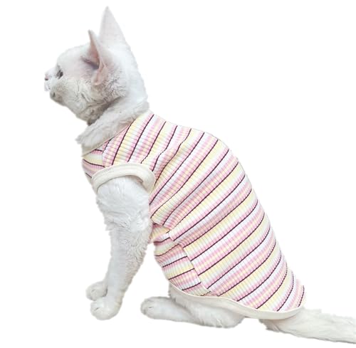 HONGSUO Sphynx-Katzenkleidung Devon/Haarlose Katze Sommer-Weste Aus Reiner Baumwolle, Gestreiftes T-Shirt, Bequem Und Auslaufsicher,T-Shirt,XXL von HONGSUO