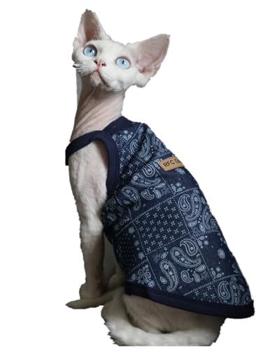 HONGSUO Sphynx-Katzenkleidung Devon/Haarloses Katzen-Jeanshemd Aus Gewaschenem Denim Ist Weich, Bequem Und Schmutzabweisend,Leibchen,XL+ von HONGSUO