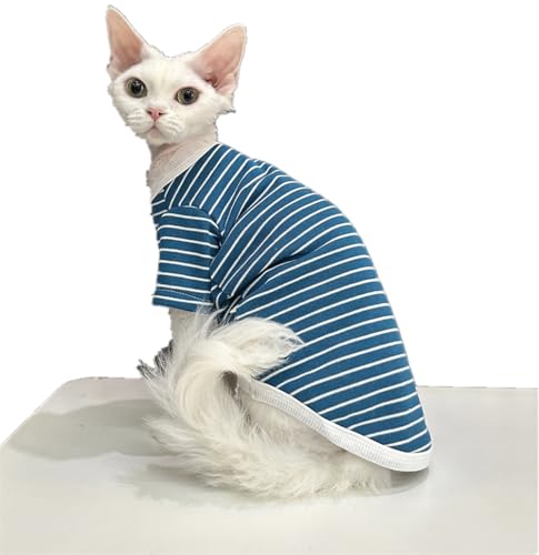 HONGSUO Sphynx-Katzenkleidung Devon/haarlose Katze, Gestreiftes Sweatshirt Aus Reiner Baumwolle, Einfache Und Bequeme Katzenkleidung,gestreiftes Sweatshirt,M+ von HONGSUO