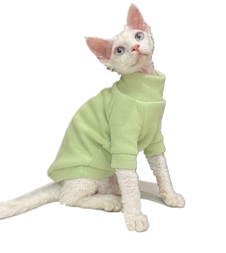 HONGSUO Sphynx-Katzenkleidung Devon/haarlose Katze, Verdickter Rollkragenpullover Aus Samt, Grün, Bequem Und Auslaufsicher,Grün,L+ von HONGSUO