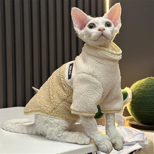 HONGSUO Sphynx-Katzenkleidung Devon/haarlose Katze Doppelschichtiges Verdicktes Sweatshirt Warme Jacke Katzenmantel,Beige,L+ von HONGSUO