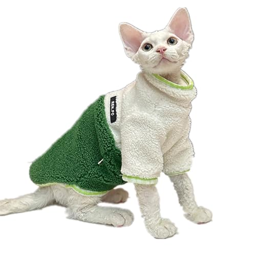 HONGSUO Sphynx-Katzenkleidung Devon/haarlose Katze Doppelschichtiges Verdicktes Sweatshirt Warme Jacke Katzenmantel,Grün,L+ von HONGSUO