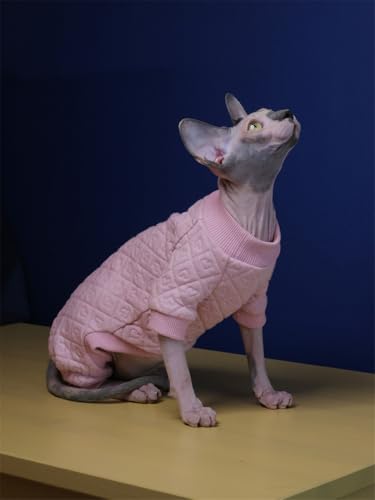 HONGSUO Sphynx-Katzenkleidung Devon/haarlose Katze Frühling Und Herbst Gesteppte 4-Fuß-Kleidung Reine Baumwolle Liebe Bauchschutzkleidung,Rosa,XS von HONGSUO