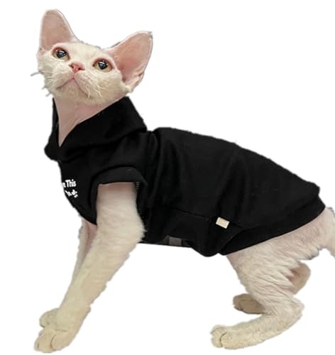 HONGSUO Sphynx Katzenkleidung Devon/haarlose Katze Herbst Kapuzenweste Kapuzenpullover Sweatshirt,Schwarz,S+ von HONGSUO