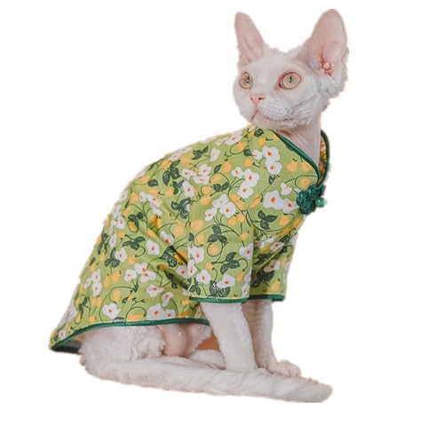 HONGSUO Sphynx-Katzenkleidung Devon/haarlose Katze Herbst- Und Winter-Blumenkleid Im Chinesischen Stil Cheongsam,Cheongsam,S+ von HONGSUO