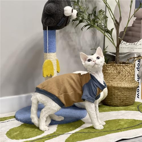 HONGSUO Sphynx-Katzenkleidung Devon/haarlose Katze Sommer-Bauchschutz 4-Fuß-Kleidung Sweatshirt-Unterhemd Aus Reiner Baumwolle Bequem Und Schmutzabweisend,Braunes T-Shirt,XS von HONGSUO