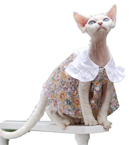 HONGSUO Sphynx-Katzenkleidung Devon/haarlose Katze Sommerkleid Aus Reiner Baumwolle, Prinzessinnenkleid, Modisch Und Niedlich,Prinzessinenkleid,M+ von HONGSUO