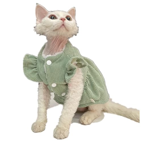 HONGSUO Sphynx-Katzenkleidung Devon/haarlose Katze Winter-Cordrock Verdickter Warmer Prinzessinnenrock,Grün,S+ von HONGSUO