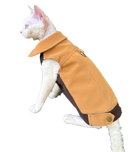 HONGSUO Sphynx Katzenkleidung Devon Haarlose Katze Frühling Und Herbst Nubuklederweste,Gelb,XXL von HONGSUO