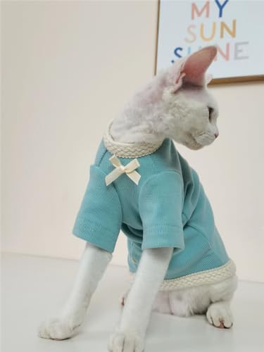 HONGSUO Sphynx-Katzenkleidung Devon Haarlose Katze Herbst Und Winter Bunte Weste Kleines, Duftendes Hemd Mit Boden,Blau,M von HONGSUO