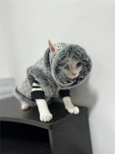 HONGSUO Sphynx-Katzenkleidung Devon Haarlose Katze Winterplüsch Kleine Duftende Weste Mütze,Einheitsgröße Weste + Mütze,S von HONGSUO