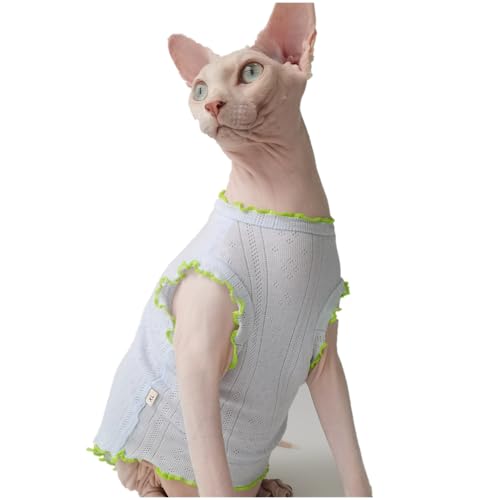 HONGSUO Sphynx-Katzenkleidung Devon Sommer-Weste Aus Reiner Baumwolle, Dünn, Bequem Und Ausziehbar, 3 Farben,hellblau,XS von HONGSUO