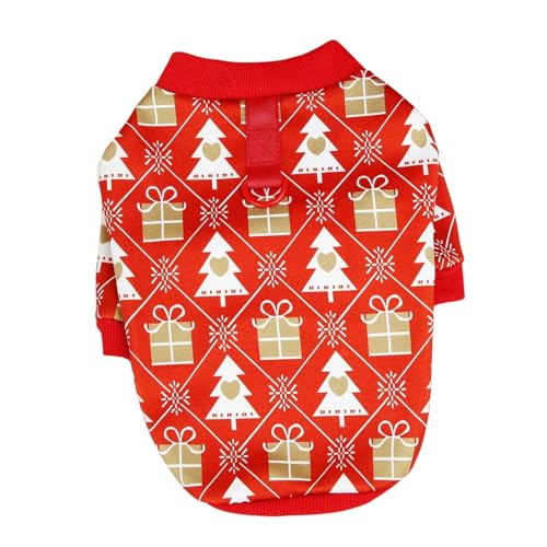 HONGYEMY Hundekleidung Weihnachtshundkleidung Welpe Katze Kleidung Süßes Weihnachtsbaummuster Haustier Kleidung Winterkleidung Kostüm-rot 1-l von HONGYEMY