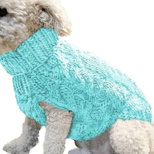 HONGYEMY Hundekleidung Welpenhundpullover Für Kleine Mittelgroße Hunde Katzen Kleidung Winter Warmer Haustier Rollkragenpullover Chihuahua Weste Weiche Yorkie Mantel Teddy Jacke-blau-XL 5-6 Kg von HONGYEMY