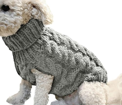 HONGYEMY Hundekleidung Welpenhundpullover Für Kleine Mittelgroße Hunde Katzen Kleidung Winter Warmer Haustier Rollkragenpullover Chihuahua Weste Weiche Yorkie Mantel Teddy Jacke-grau-XL 5-6 Kg von HONGYEMY