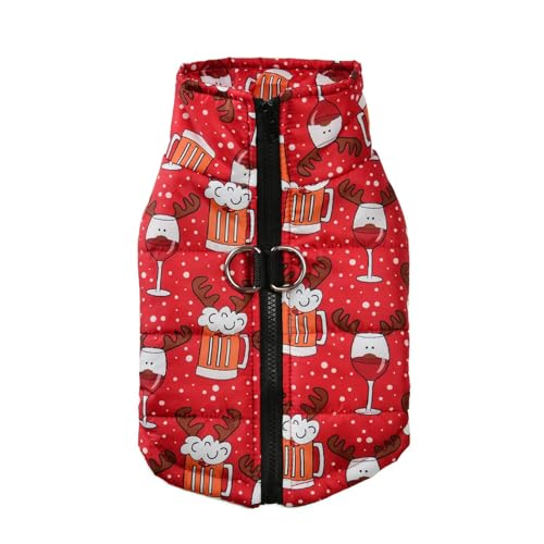 HONGYEMY Hundekleidung Winterhunde Kleidung Weihnachten Neujahr Kleine Hunde Weste Katzen Mantel Kostüm Weihnachtsmann Print Party Outfit Haustier-Farbe 3-XL von HONGYEMY