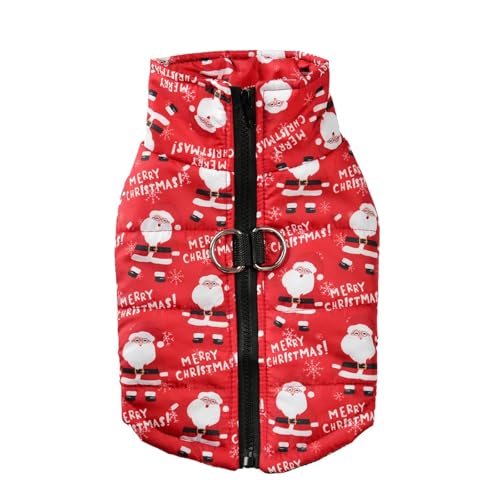 HONGYEMY Hundekleidung Winterhunde Kleidung Weihnachten Neujahr Kleine Hunde Weste Katzen Mantel Kostüm Weihnachtsmann Print Party Outfit Haustier-Farbe 4-l von HONGYEMY