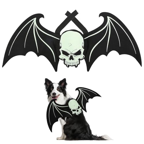 HONMOK Halloween Fledermausflügel Hund Fledermaus Kostüm Haustier Fledermaus Flügel Hundkostüm Leuchtende Bat Wings Kostüm Katze Halloween Horror Cosplay Zubehör für Hund Katze Haustier Karneval von HONMOK