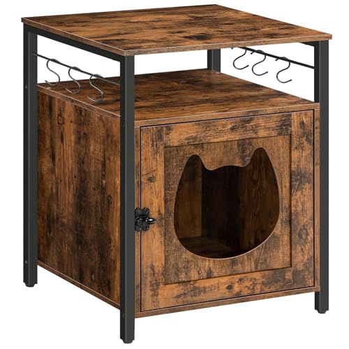 HOOBRO Katzenklo Schrank, Katzenschrank für Katzentoilette und Kleine Katzen Holz, Katzenschrank Katzenhaus mit 6 Haken, für Wohnzimmer, 50 x 50 x 66 cm, Dunkelbraun EBF05MW01 von HOOBRO