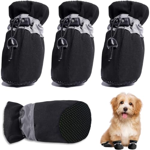 HOOLAVA Hundeschuhe, Hunde-Winterstiefel, Pfotenschutz mit reflektierenden Riemen, rutschfeste Hundeschuhe für kleine, mittelgroße Hunde und Welpen, 4 Stück von HOOLAVA