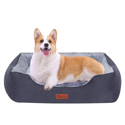 HOOPET Hundebett, großes Hundesofa mit Wendekissen, waschbar, Hundebett mit abnehmbarem Bezug, großes Hundebett, beruhigendes Hundebett, XL, rutschfeste Unterseite, 89,9 x 74,9 cm, Grau von HOOPET